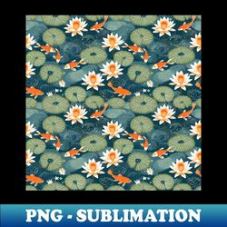 simple koi and lotus flowers - png sublimation digital download