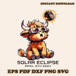 Highland Cow Solar Eclipse 2024 PNG