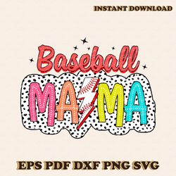 retro baseball mama sports lightning bolt svg