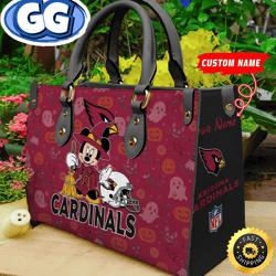 arizona cardinals nfl minnie halloween women leather hand bag