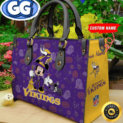 minnesota vikings nfl minnie halloween women leather hand bag, 126