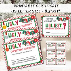 christmas ugly sweater party bundle printable, ugly sweater party game, contest certificate ballots package, fun voting