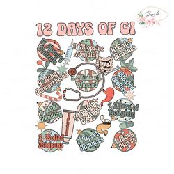 retro 12 days of gi nurse christmas svg