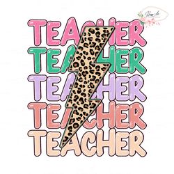 retro teacher leopard lightning bolt png