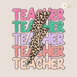 retro teacher leopard lightning bolt png