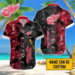 detroit red wings hawaiian shirt custom name