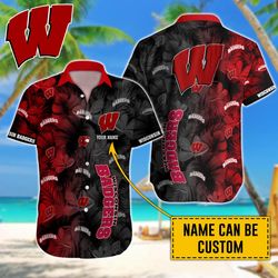 wisconsin badgers shirt tropical leaf custom name