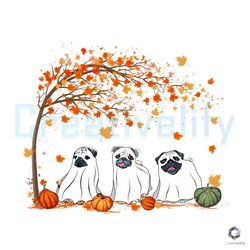 pug dog ghost halloween png under fall tree file design