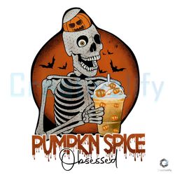 pumpkin spice obsessed png skeleton coffee drink file