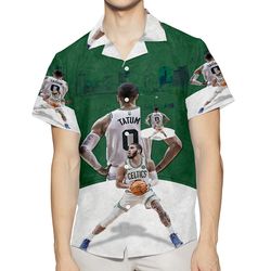 boston celtics jayson tatum front back city 3d all over print summer beach hawaiian shirt with pocket