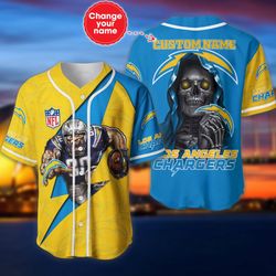 los angeles chargers baseball jersey shirt skull custom name