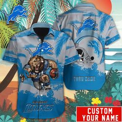 detroit lions hawaiian shirt mascot customize your name