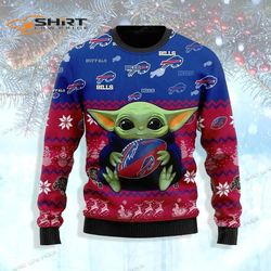 buffalo bills football baby yoda for american football fans ugly christmas sweater