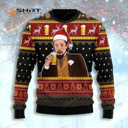 leo laughing meme drinking bear womens ugly christmas sweater