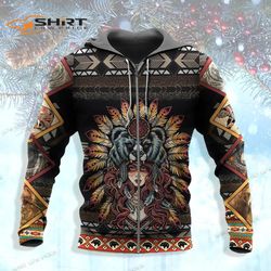 native beautiful native bear native american 3d hoodie zip