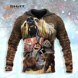 native bear style love peace 3d hoodie zip