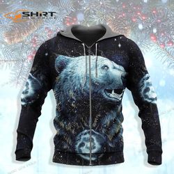 native bear galaxy dark style 3d hoodie zip