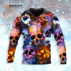 abstract galaxy ghost skull 3d all over printed unisex zip up hoodie