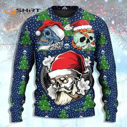 skull with santa hat merry snow ugly christmas sweater