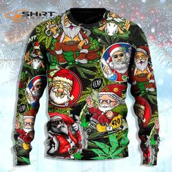 weed smoking santa hippie ugly christmas sweater