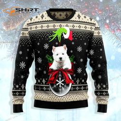 west highland white terrier xmas ball ugly chritsmas sweater