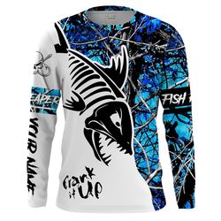 bone fish fish skeleton blue muddy camo fishing shirts custom name uv protection upf30 personalized fishing gifts chipte