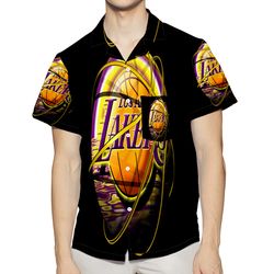 los angeles lakers emblem v19 3d all over print summer beach hawaiian shirt with pocket