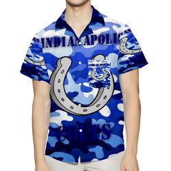 indianapolis colts horseshoe blue white camo 3d all over print summer beach hawaiian shirt with pocket