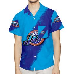 utah jazz emblem v43 3d all over print summer beach hawaiian shirt with pocket