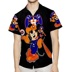 houston astros mickey player 3d all over print summer beach hawaiian shirt with pocket