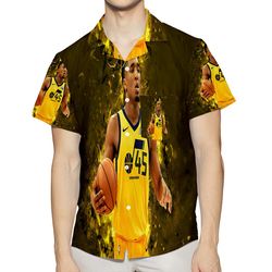 utah jazz 45 donova mitchell v22 3d all over print summer beach hawaiian shirt with pocket