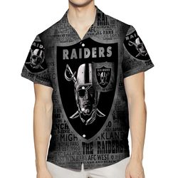 las vegas raiders logo art text 3d all over print summer beach hawaiian shirt with pocket