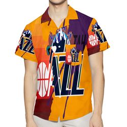 utah jazz emblem v19 3d all over print summer beach hawaiian shirt with pocket