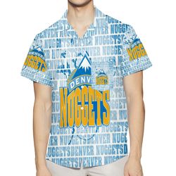 denver nuggets blue white text 3d all over print summer beach hawaiian shirt with pocket