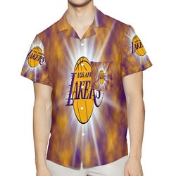 los angeles lakers emblem v33 3d all over print summer beach hawaiian shirt with pocket