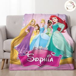 personalized disney princess blanket, custom name baby blanket disney