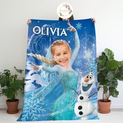 personalized disney princess blanket, custom face photo name baby girl