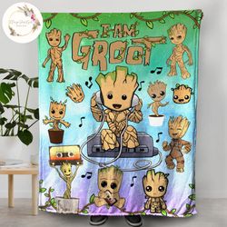 personalized i am groot blanket, guardians of the galaxy blanket, cute