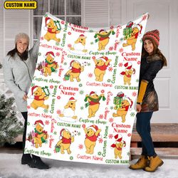 personalized name christmas pooh blanket, pooh blanket, disney blanket