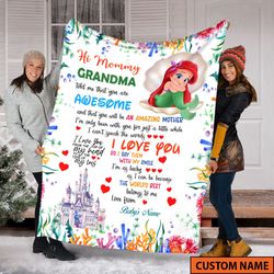 customized ariel mermaid fleece blanket, gift ideas mothers day, gift