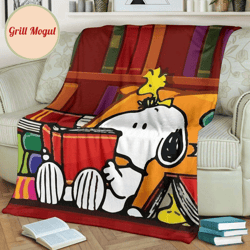 woodstock snoopy reading book fleece blanket bedding decor