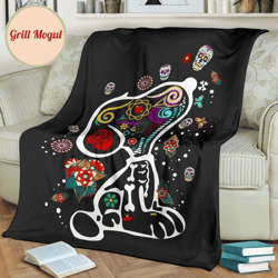 x-ray snoopy sugar skull fleece blanket bedding decor idea