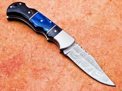 custom handmade forged damascus folding pocket knife , pocket knife