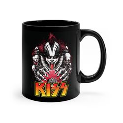 kiss mug - unique 11oz black mug for her, best gift, home decor, music enthusiasts