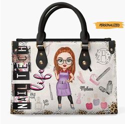 personalized leather bag, gift for nail tech bag
