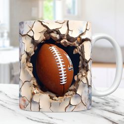 3d american football mug, 3d cracked hole football mug, 3d mug design 11oz and 15oz sport mug