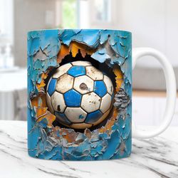 3d soccer ball hole mug, 3d mug, 3d soccer lover mug, 11oz and 15oz coffee mug,