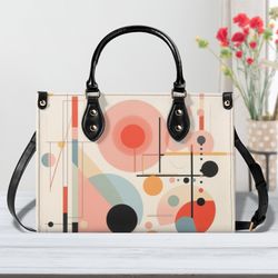 pu leather handbag shoulder satchel purse tote unique fun beautiful, cute abstract trend design stand out in the crowd m