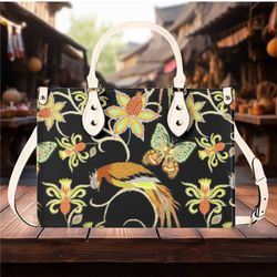 women pu leather handbag tote floral botanical bird design purse 3 sizes large can be a beautiful beach travel tote vaca