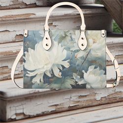 women pu leather handbag tote floral cottagecore botanical design abstract art purse large tote would be perfect for vac